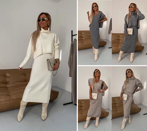 💥Midi Dress and Turtle Neck Sweater Set